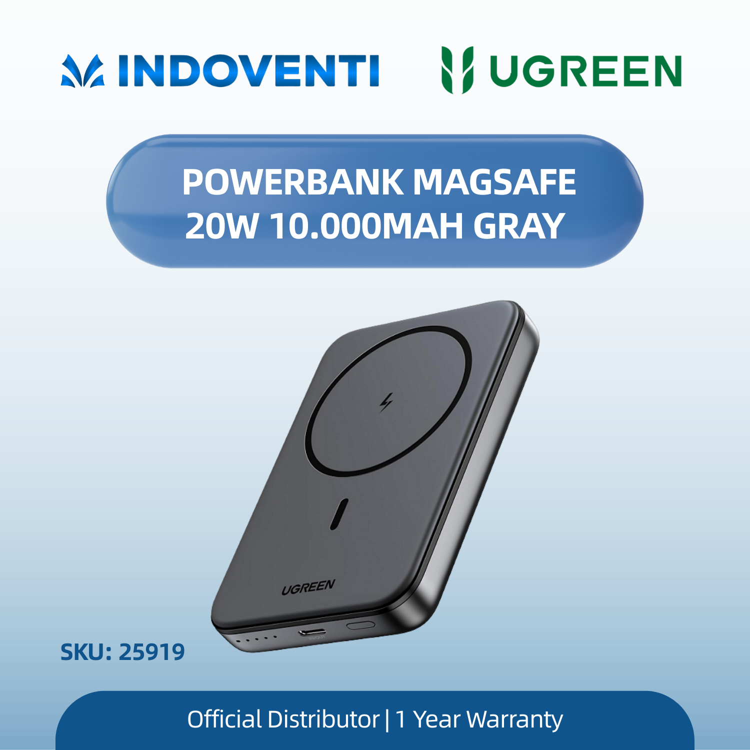 UGREEN POWERBANK MAGSAFE 20W 10.000MAH GRAY