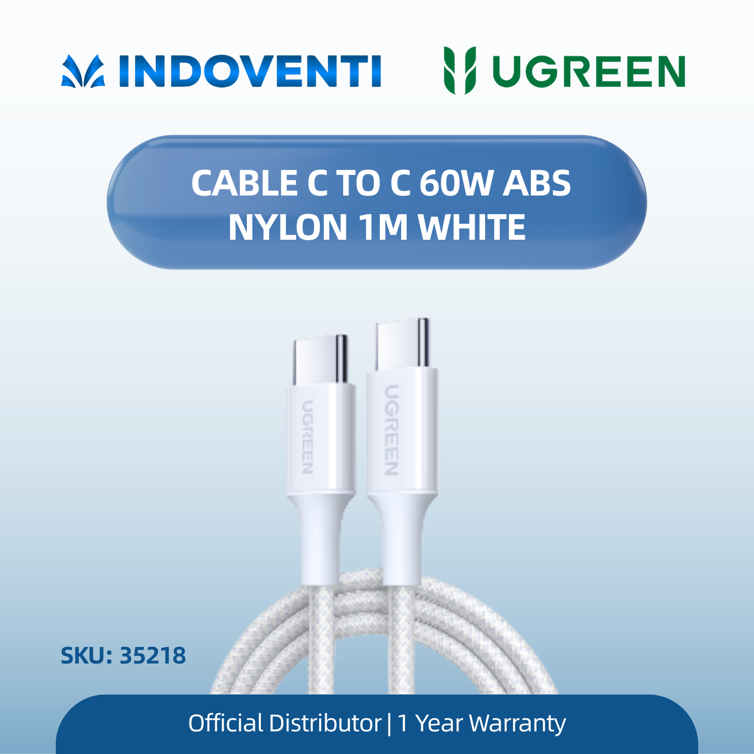 UGREEN CABLE C TO C 60W ABS NYLON 1M WHITE