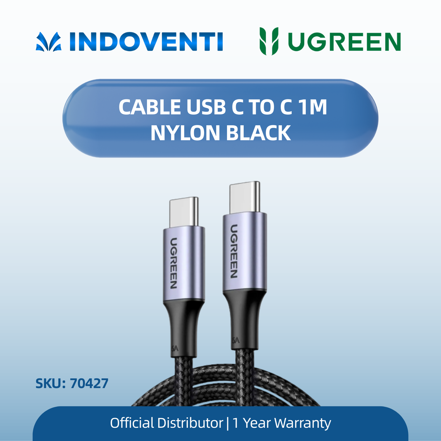 UGREEN CABLE C TO C 100W NYLON 1M BLACK