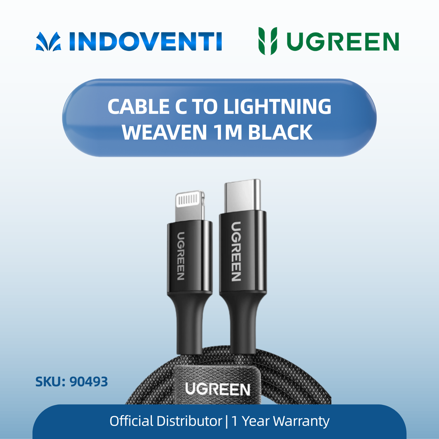 UGREEN CABLE C TO LIGHTNING WEAVEN 1M BLACK