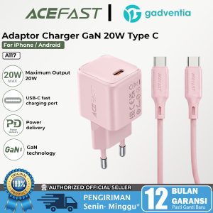 ACEFAST Charger Set With Kabel Type C to Type C Pink For Android Samsung Oppo Vivo Fast Charging 20W