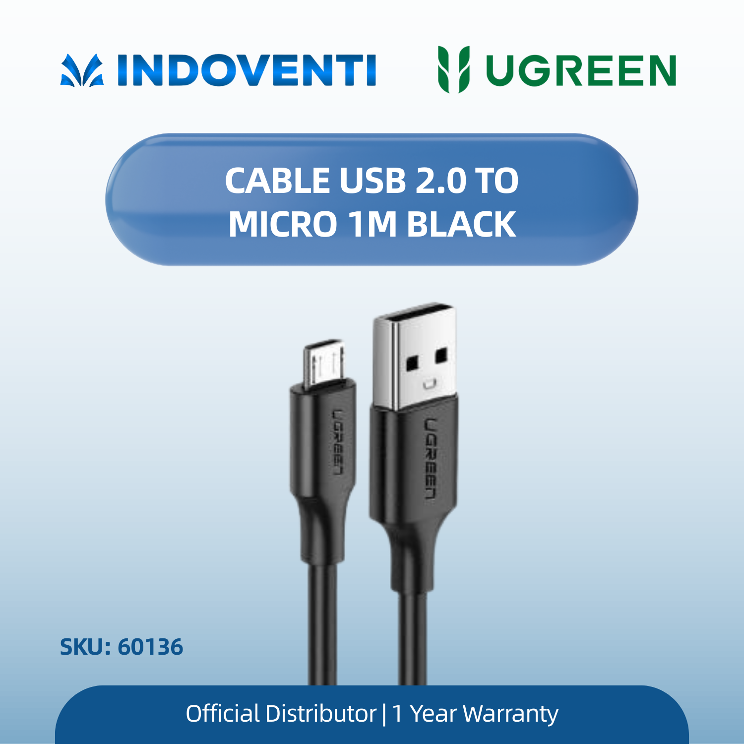 UGREEN CABLE USB 2.0 TO MICRO 1M BLACK